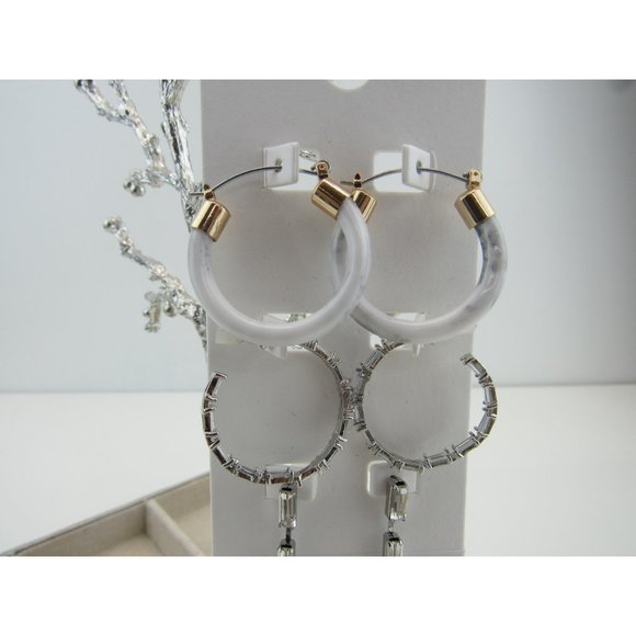NEW WITH TAGS EXPRESS SET OF 3 SHINY SILVER EARRING SET - Picture 4 of 4